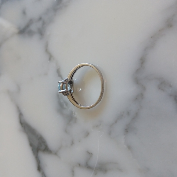Aquamarine and Diamond Sterling Silver Ring Size 7.5 - Picture 2 of 14